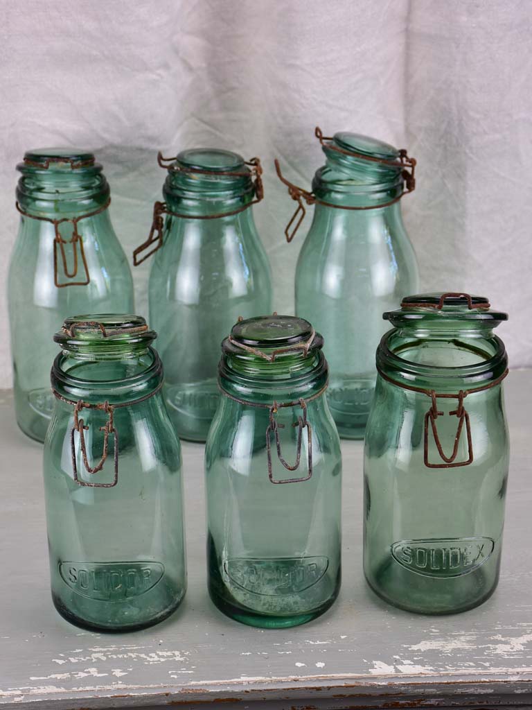 Collection of six antique French preserving jars