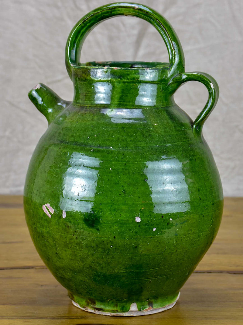 Early 20th Century French water jug with green glaze