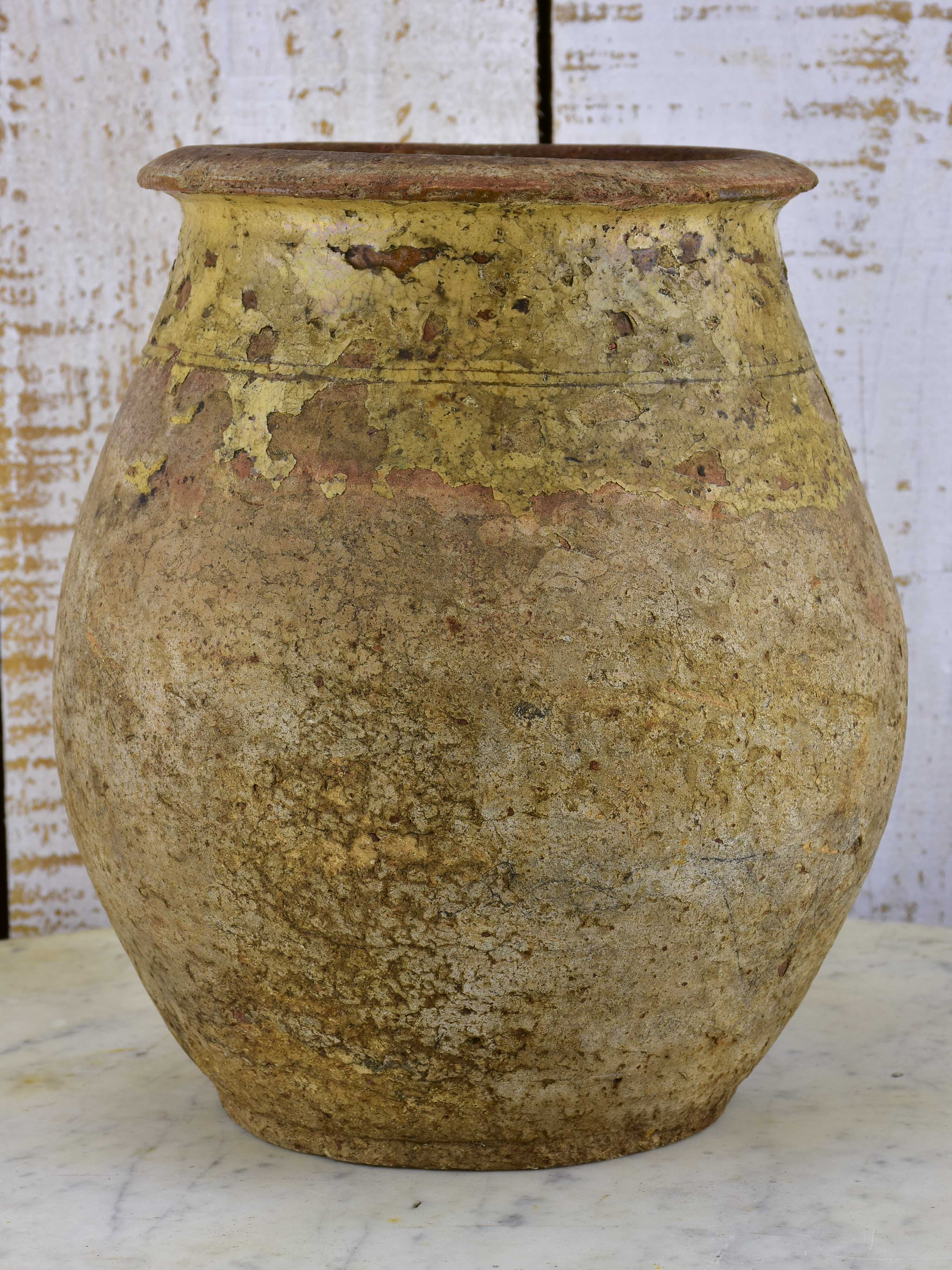 Very small antique French Biot olive oil jar