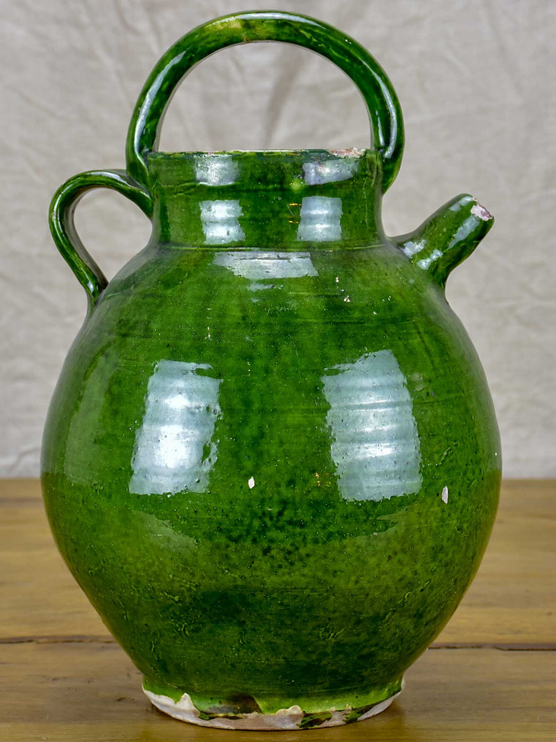 Early 20th Century French water jug with green glaze