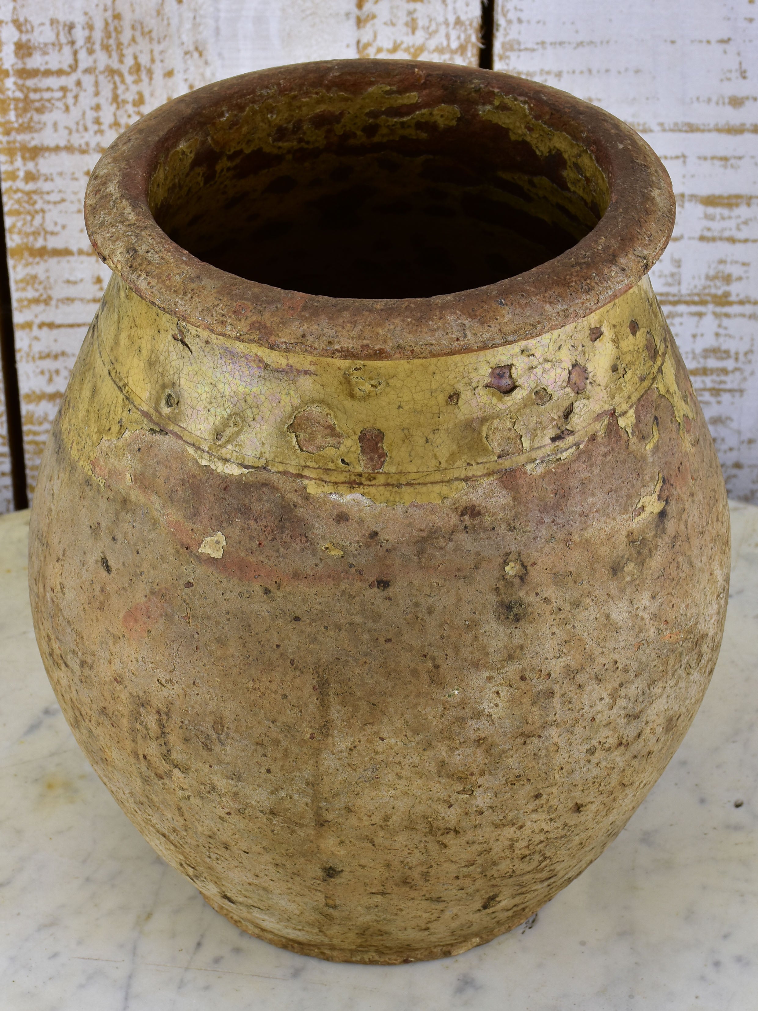 Very small antique French Biot olive oil jar