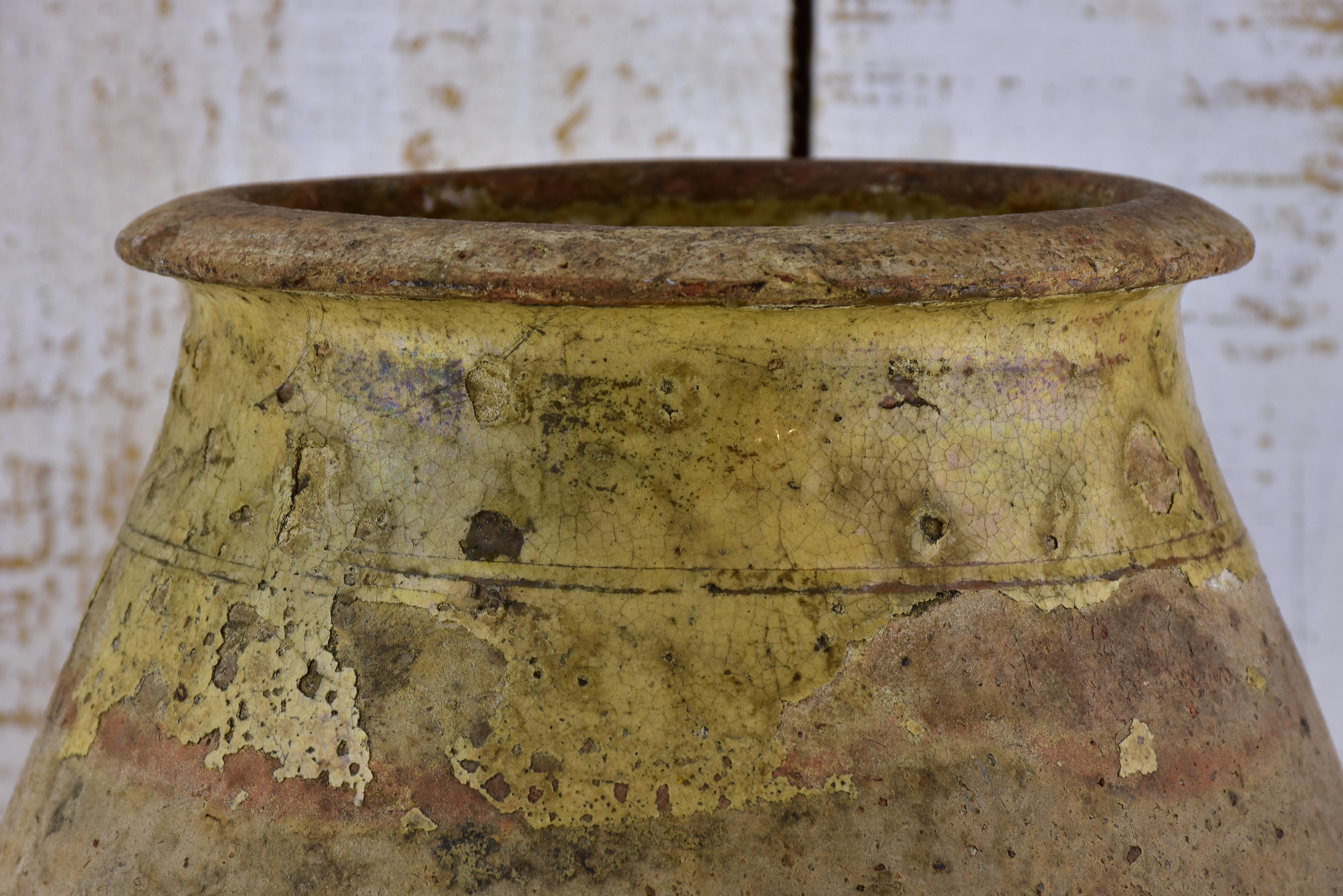 Very small antique French Biot olive oil jar