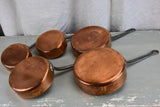 Collection of 5 antique French copper saucepans