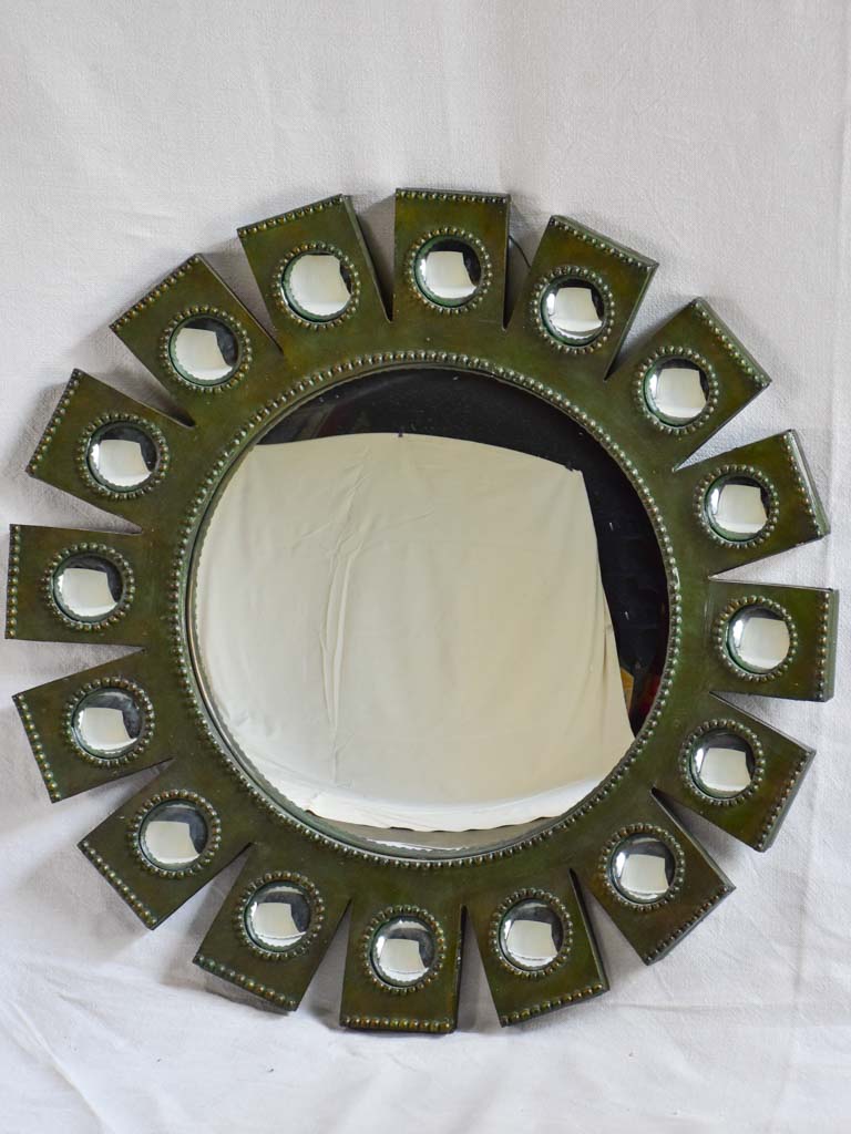 Vintage sunburst mirror with convex glass 31"