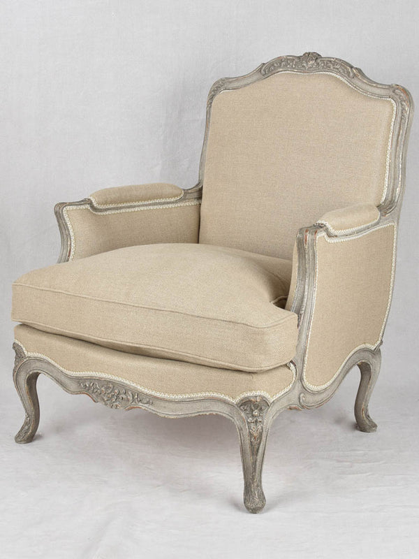 Restored Beige Linen Upholstered Armchairs