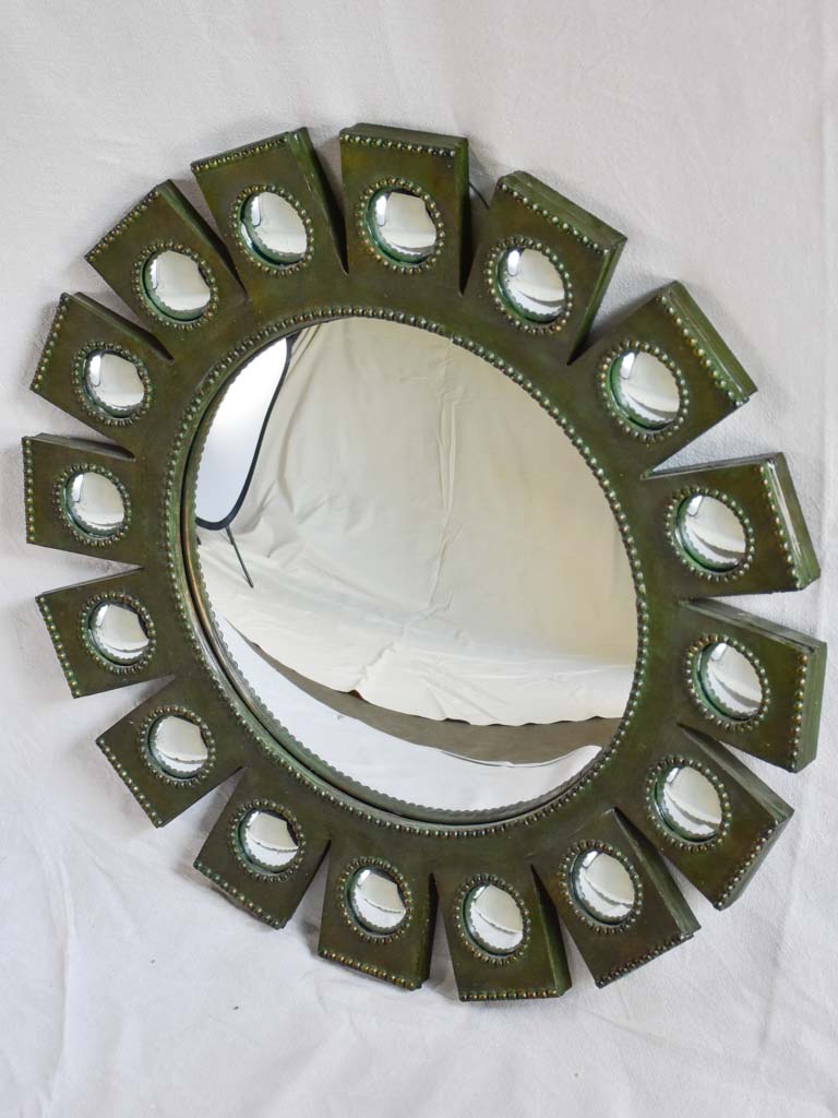 Vintage sunburst mirror with convex glass 31"