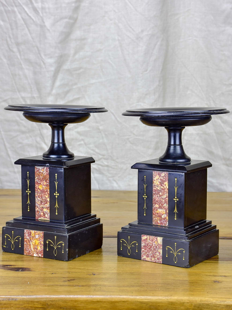 Pair of black stone and marble mantle piece vide poche