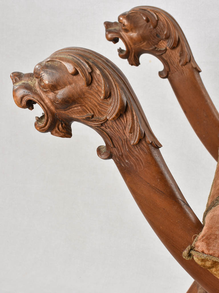 Phenomenal Lion-Decorated Antique Rowing Stool