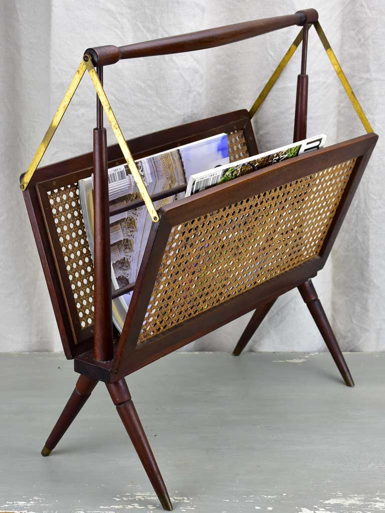 Magazine stand, cane & mahogany, French, (1930-40s)