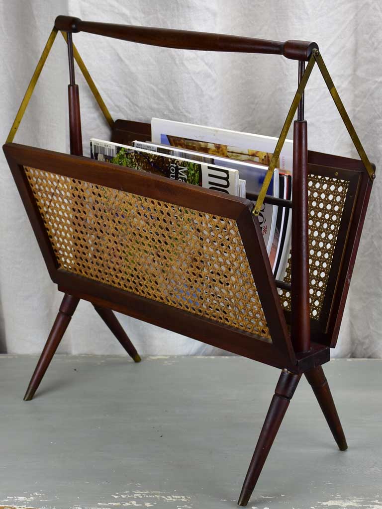 Magazine stand, cane & mahogany, French, (1930-40s)