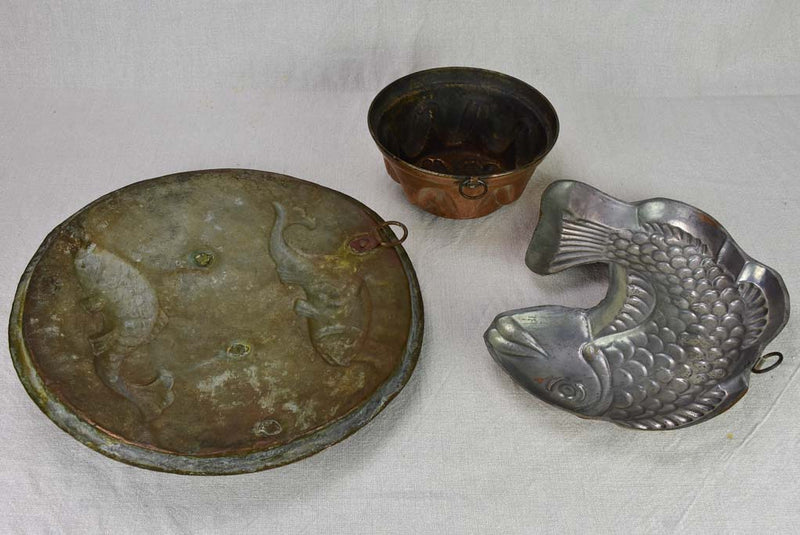 Collection of three 18th and 19th century French copper molds - fish