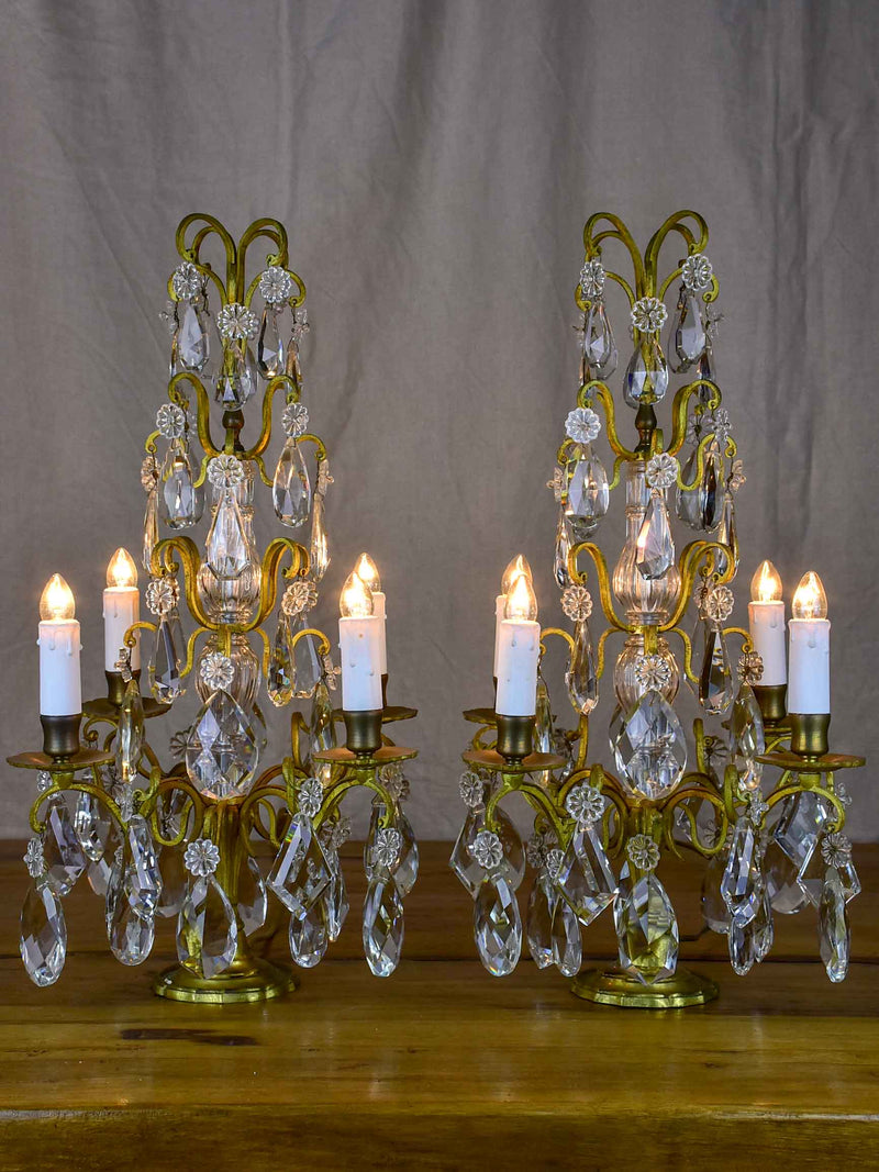 Pair of late 19th Century crystal table lamps or Girandoles - four lights
