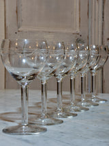 Six crystal wine glasses in the Louis XV style