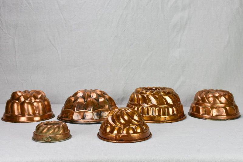 Collection of 6 19th century French copper cake molds