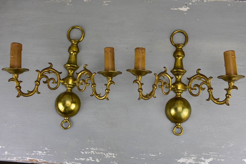 Patinaed brass two-lights wall appliques