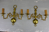 Patinaed brass two-lights wall appliques