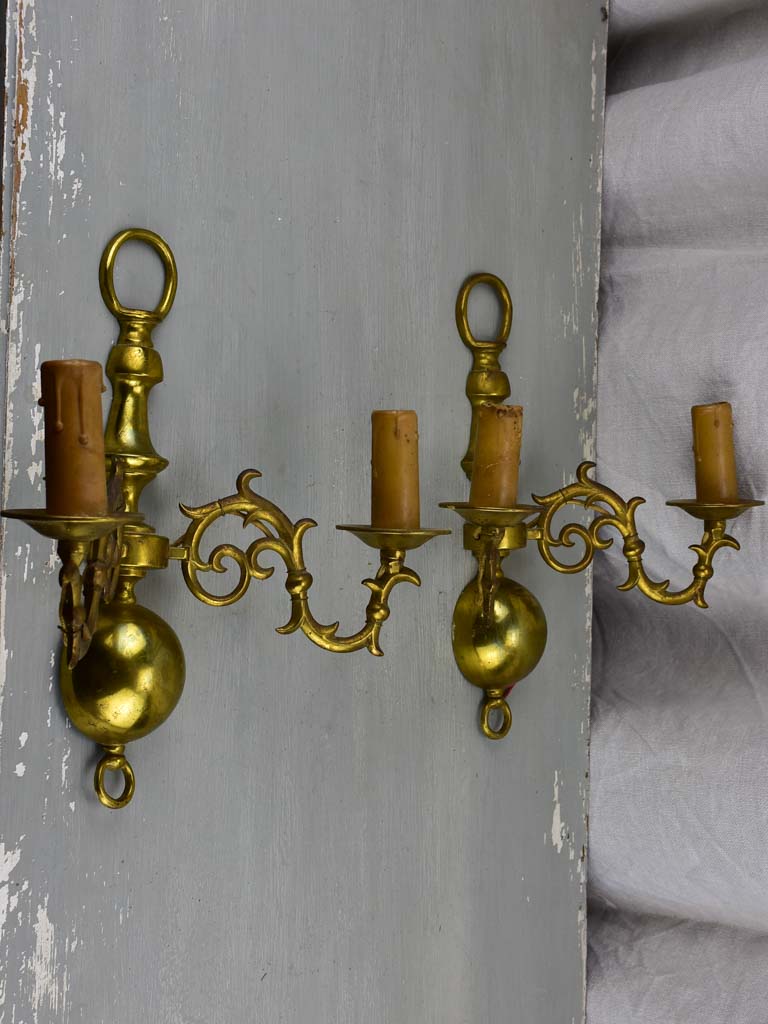 Vintage mid-century brass wall appliques