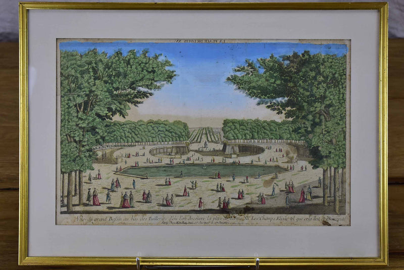 Antique French etching of the Tuileries gardens, Paris 15” x 21”