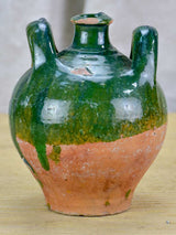 Small 19th Century French water pitcher with green glaze 7"