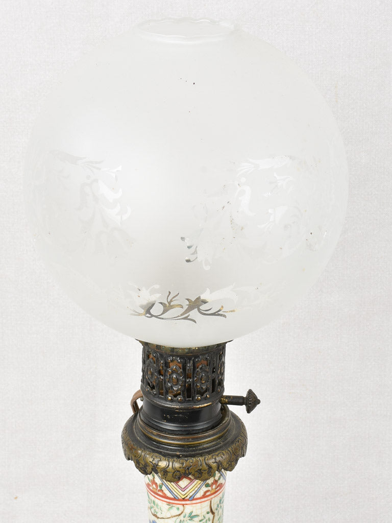 Bronze-Footed Porcelain Lamps with Glass Shades