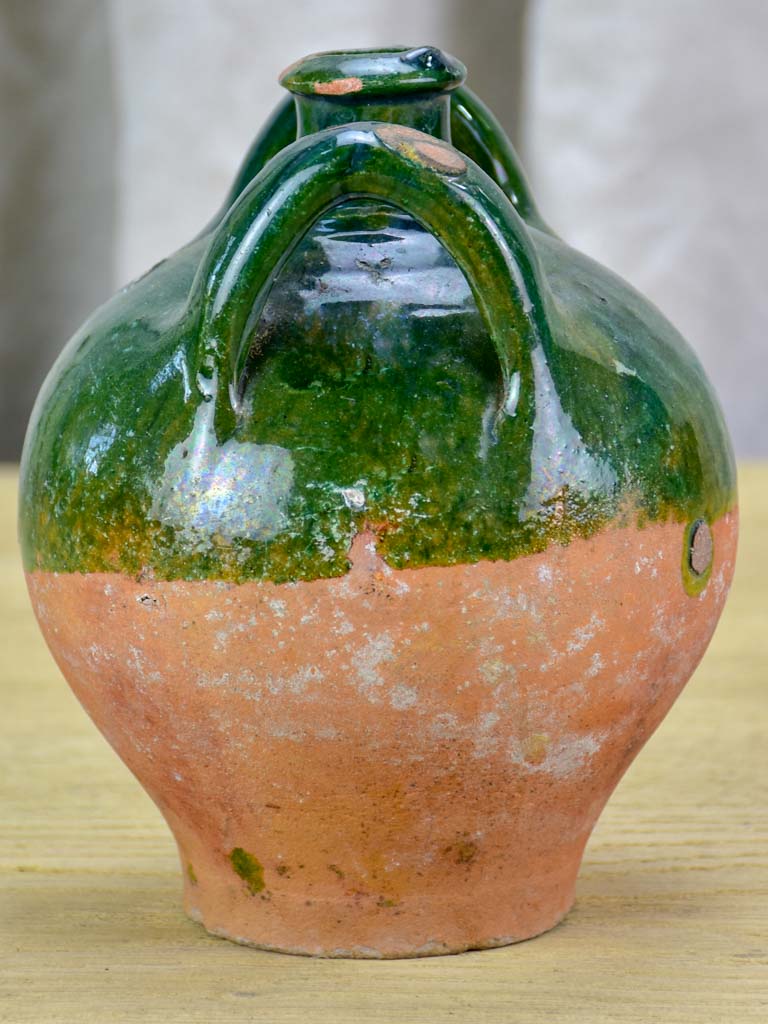 Small 19th Century French water pitcher with green glaze 7"