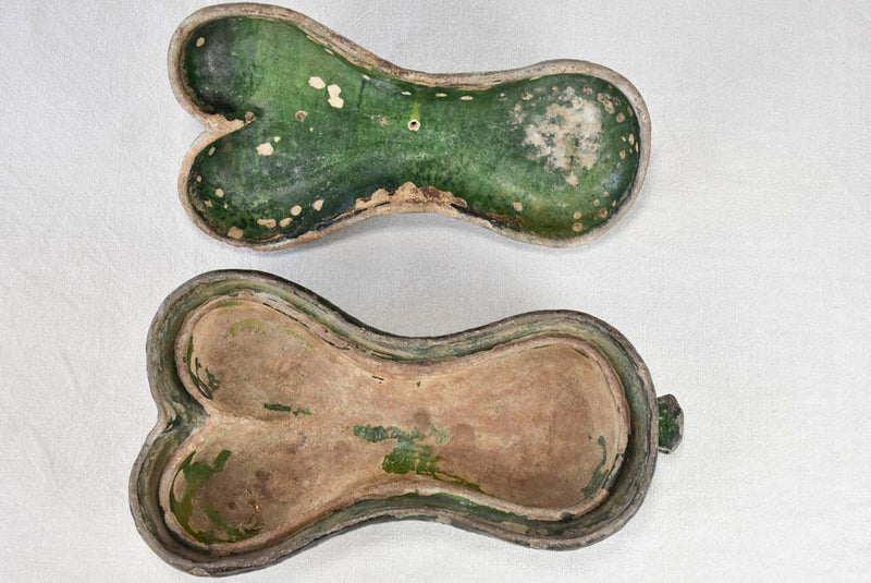 Vintage green-glazed rabbit terrine mold