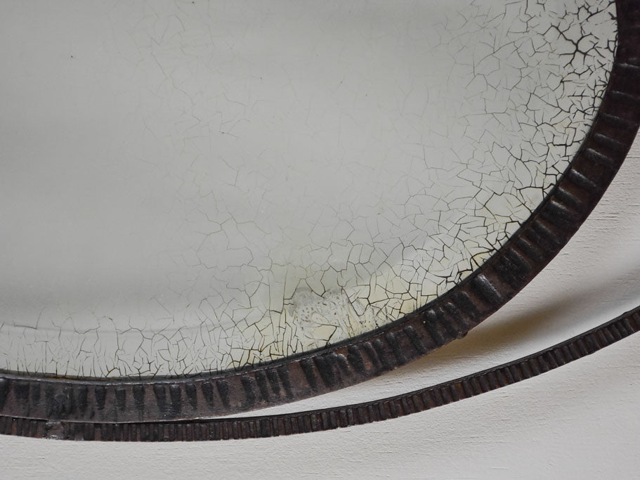 Small Art Deco oval mirror with wrought iron frame 12½" x 22¾"