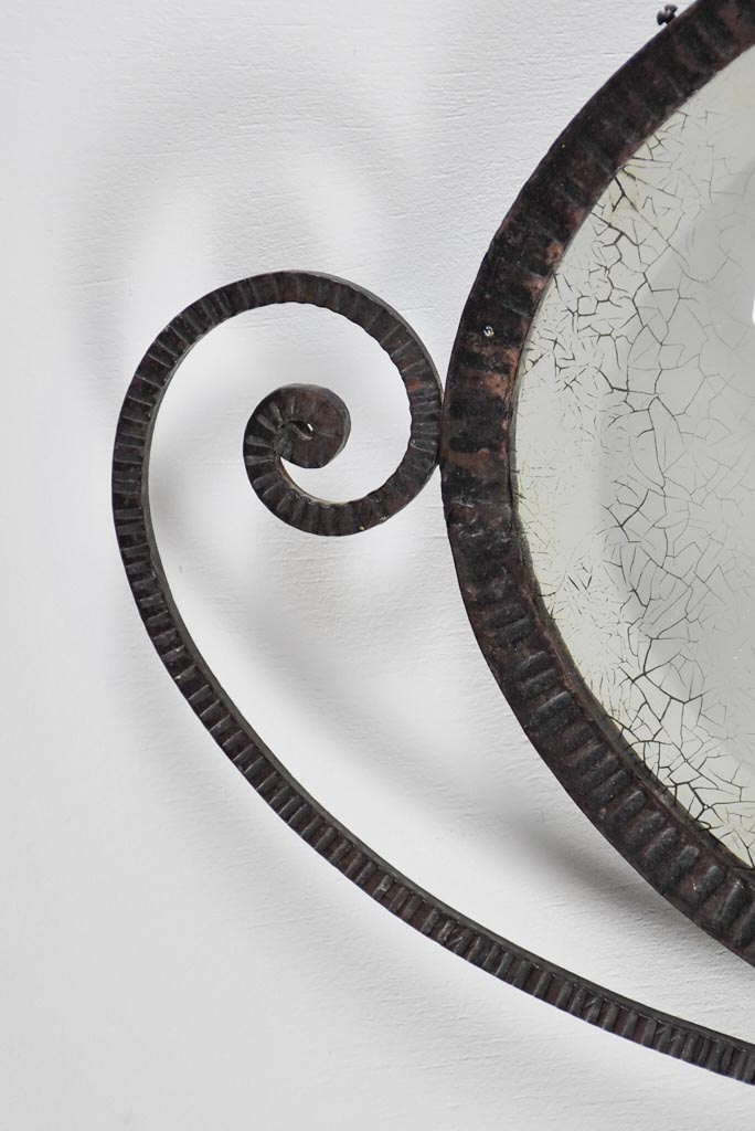 Small Art Deco oval mirror with wrought iron frame 12½" x 22¾"