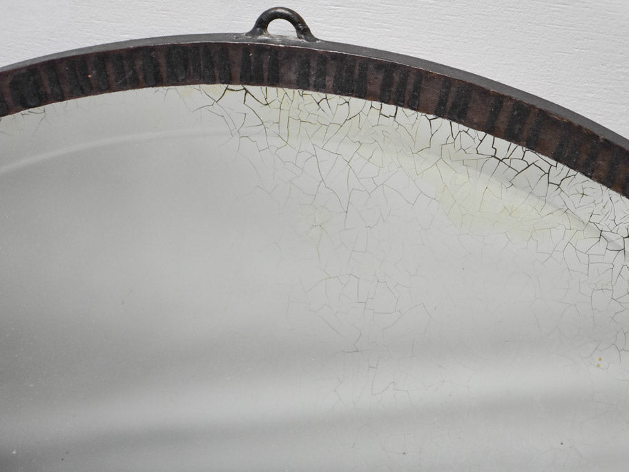 Small Art Deco oval mirror with wrought iron frame 12½" x 22¾"