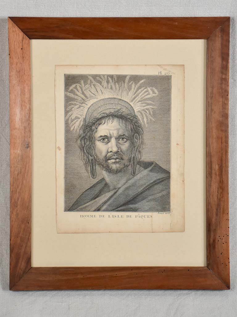 Antique French engraving of a man from L'Isle de Paques 13" x 16¼"