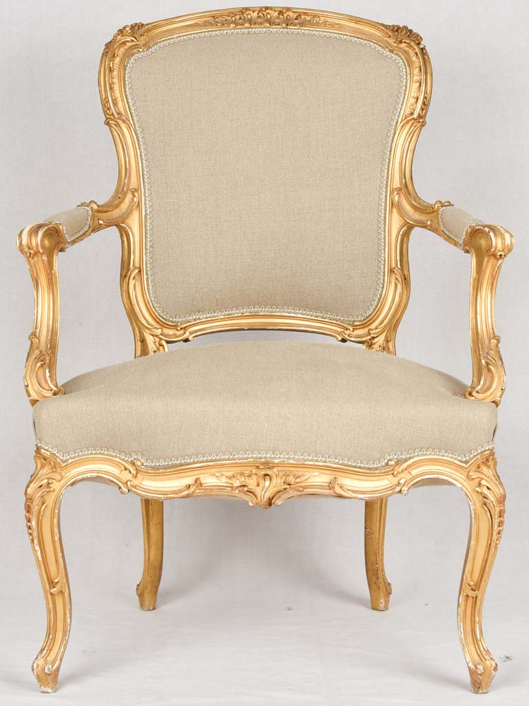 Beige Linen Upholstered 19th Century Chair