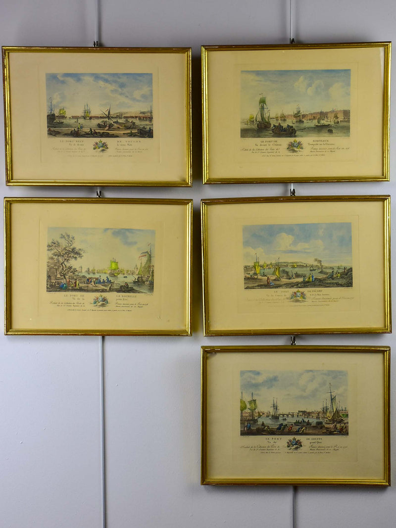 Lot of 5 French ports - etchings by N. Ozane, marine artist to the King 13 ½'' x 11 ¼''