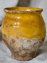 Very small antique French confit pot with yellow glaze 4¾"