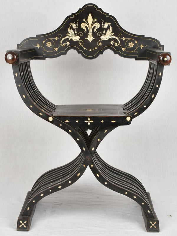 19th century Italian curule armchair - ebony with inlay