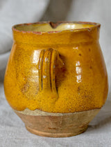 Very small antique French confit pot with ochre glaze 4¾"
