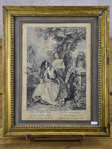 Antique French etching of women outdoors 12 ¾'' x 15 ¾''