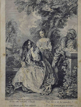 Antique French etching of women outdoors 12 ¾'' x 15 ¾''