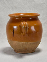Charming antique French confit pot with ochre glaze 6"