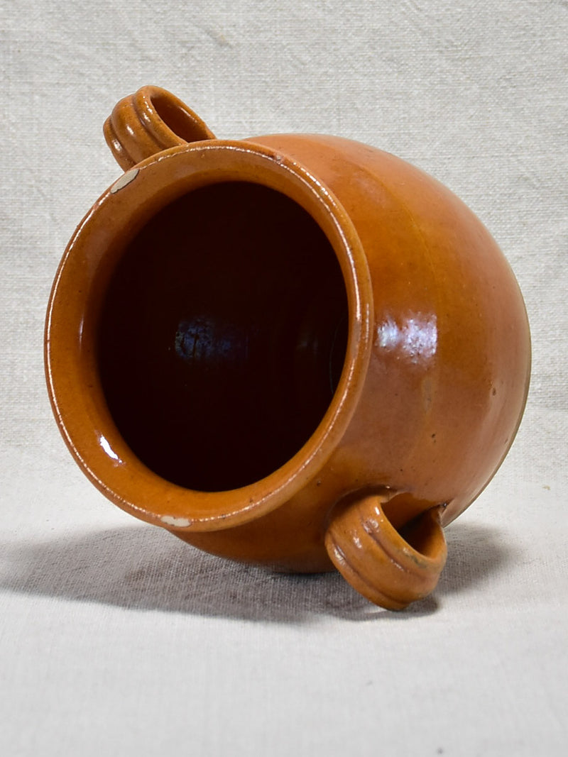 Charming antique French confit pot with ochre glaze 6"