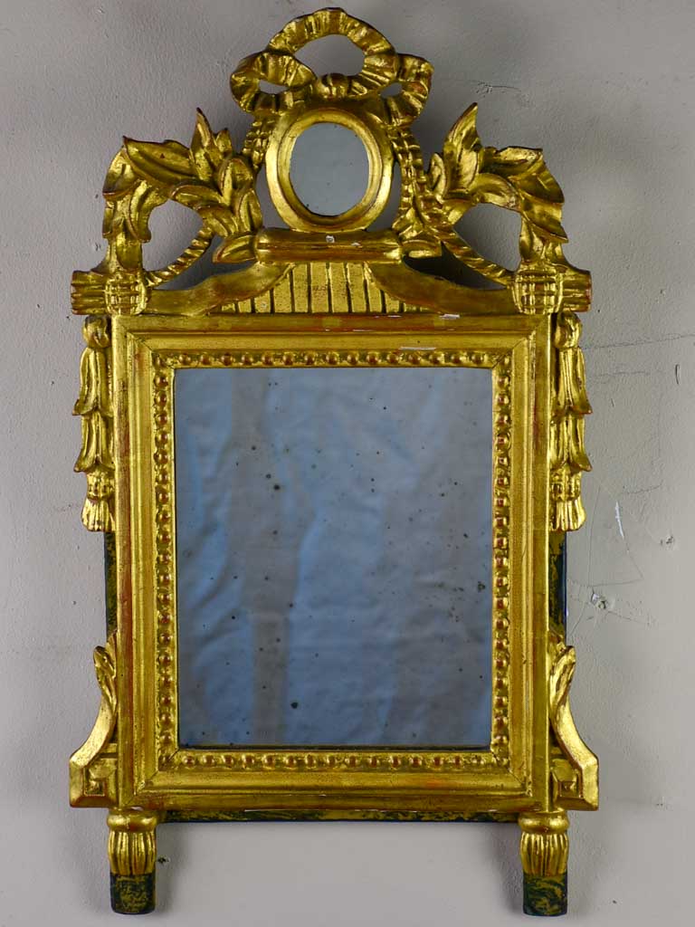 Antique Louis XVI gilded mirror with crest 24½" x 14½"