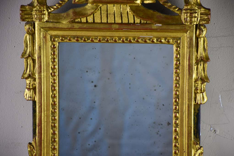 Antique Louis XVI gilded mirror with crest 24½" x 14½"