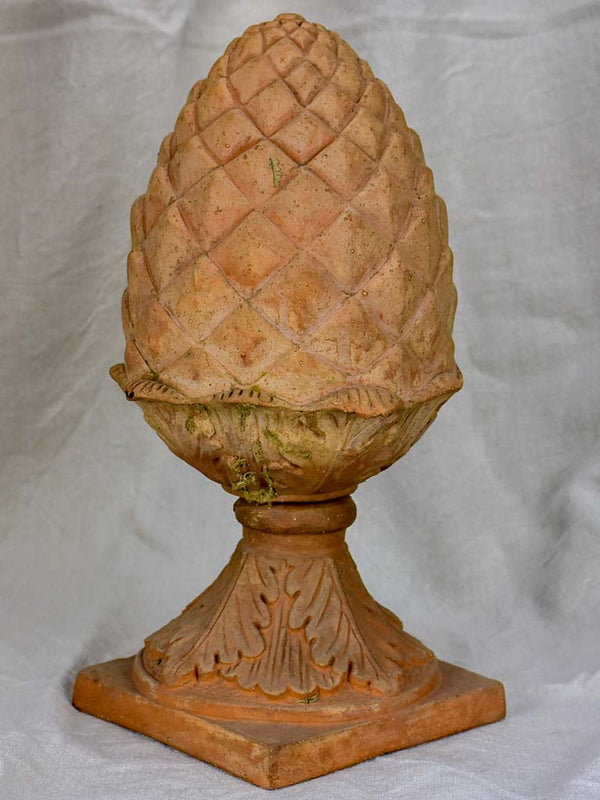 Vintage French pinecone finial - terracotta