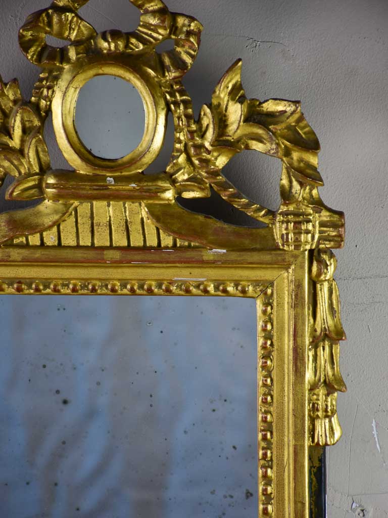 Antique Louis XVI gilded mirror with crest 24½" x 14½"