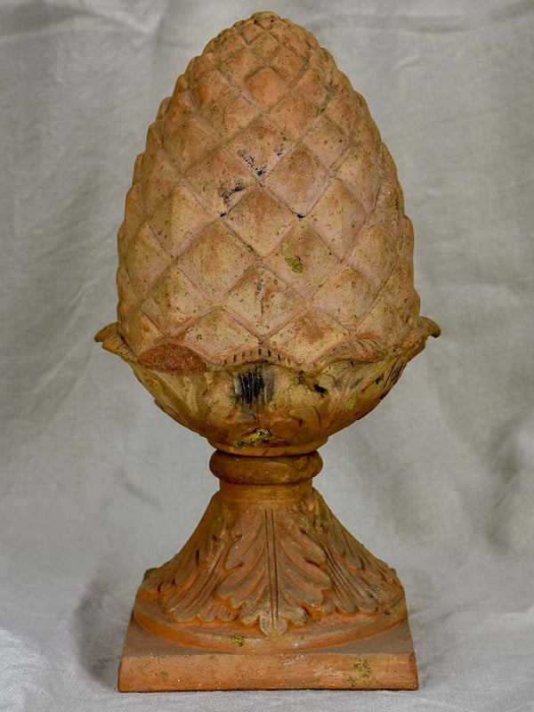 Vintage French pinecone finial - terracotta