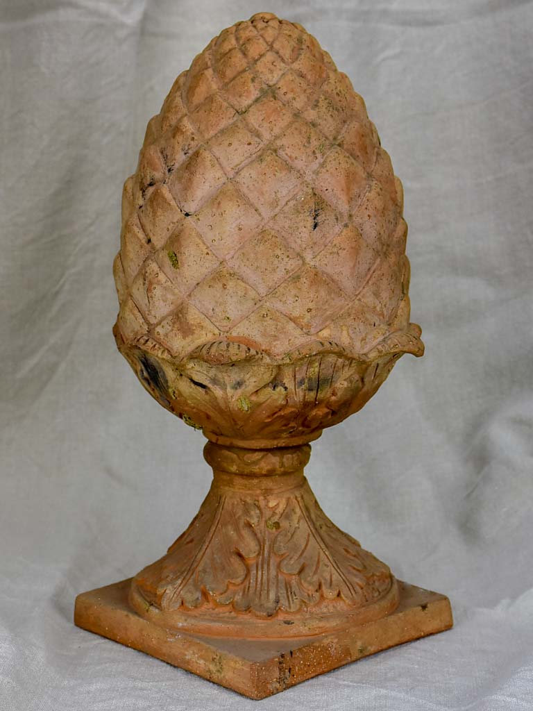 Vintage French pinecone finial - terracotta