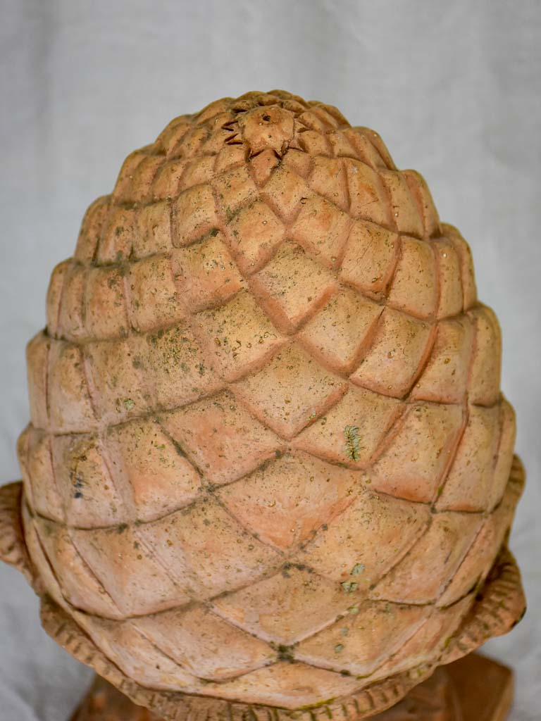 Vintage French pinecone finial - terracotta
