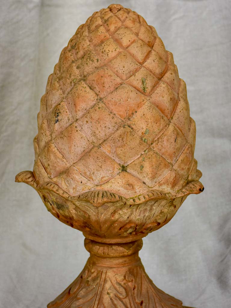 Vintage French pinecone finial - terracotta