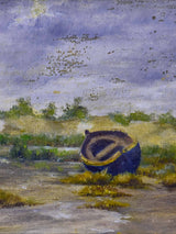 Antique painting of a boat on a beach 15 ¼'' x 11 ¼''