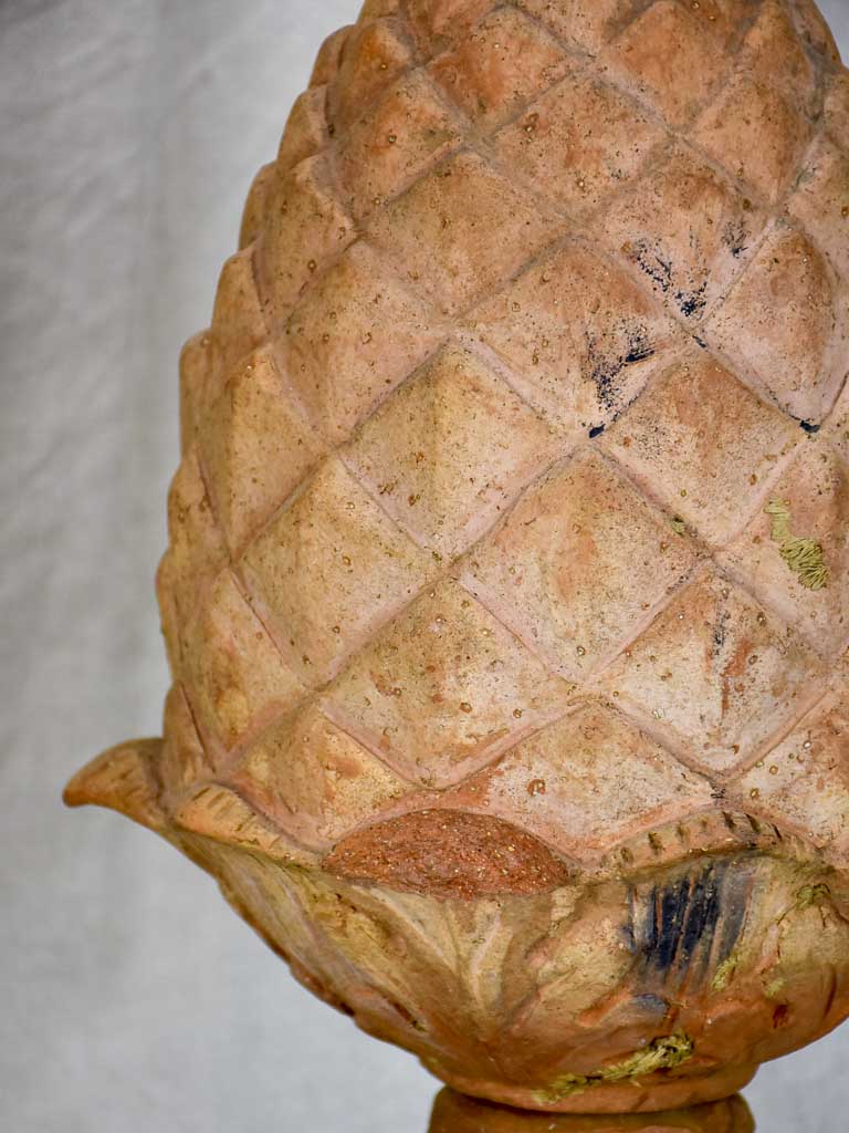 Vintage French pinecone finial - terracotta