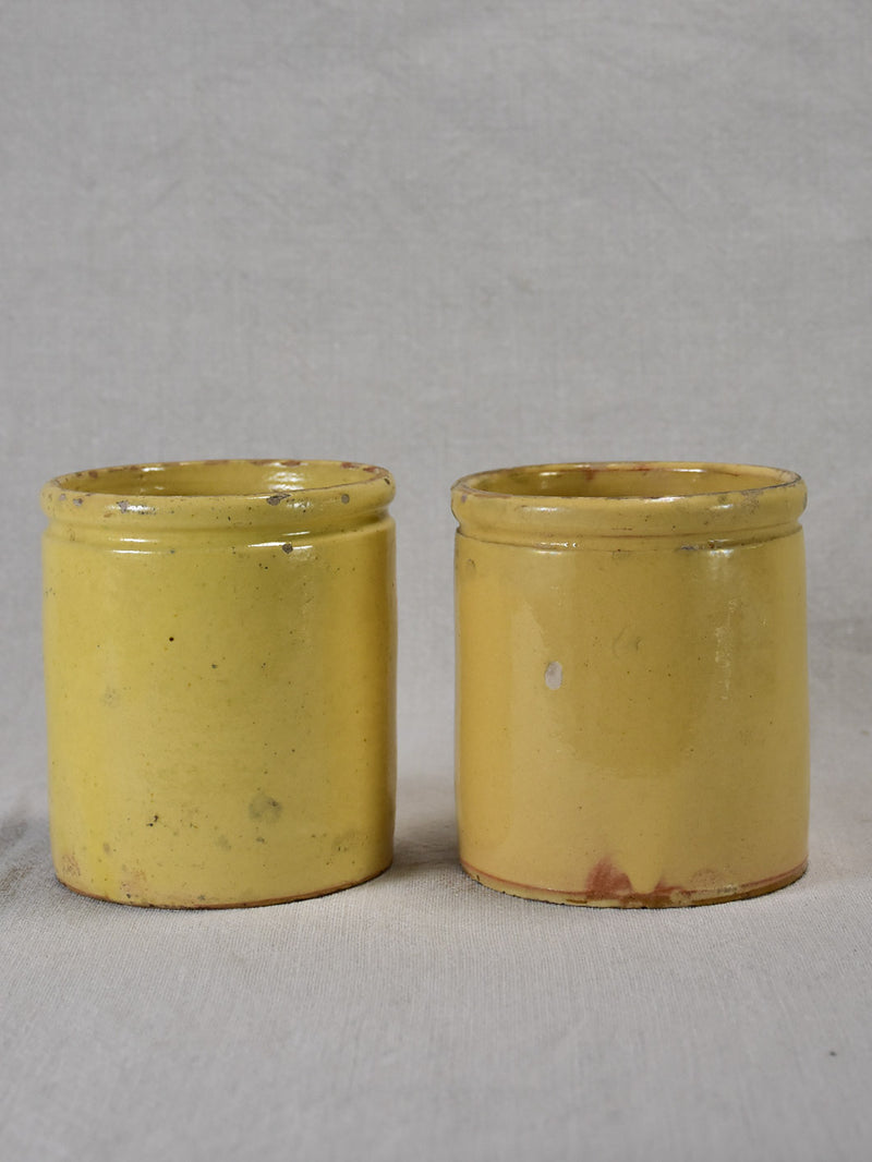 Two antique French yellow ware preserving jars 4¾"